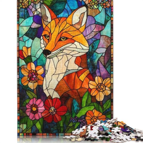 Buntglas-Fuchs-Puzzle, Lernspiele, Familienaktivitäten, Premium-Puzzle aus Karton für Frauen und Männer, 1000 Teile (75 x 50 cm) von QBIREX