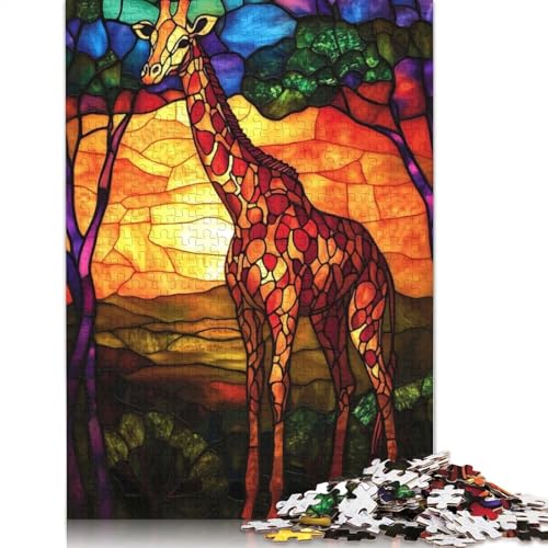 Buntglas-Giraffe-Puzzle, Lernspiele, Familienaktivitäten, Premium-Karton-Puzzle für Frauen und Männer, 1000 Teile (75 x 50 cm) von QBIREX