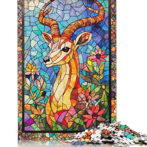 Buntglas-Hirsch-Puzzle-Spielzeug, Lernspiel, Premium-Puzzle aus Karton für Erwachsene und Kinder, 1000 Teile (38 x 26 cm) von QBIREX