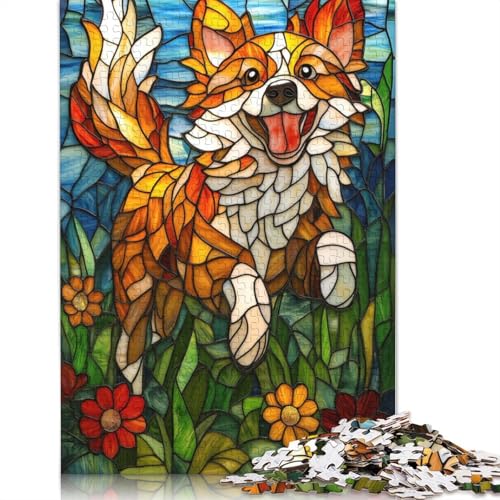Buntglas-Hunde-Puzzle, Lernspiele, Familienaktivitäten, Premium-Karton-Puzzle für Frauen und Männer, Geschenk, 1000 Teile (38 x 26 cm) von QBIREX