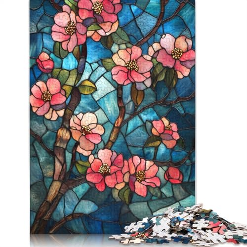 Buntglas-Kirschblüten-Puzzle, Lernspiele, Familienaktivitäten, Premium-Karton-Puzzle für Frauen und Männer, 1000 Teile (26 x 38 cm) von QBIREX