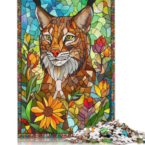 Buntglas-Luchs-Puzzle, anspruchsvolle Familienspiele, 100% recycelter Karton, Puzzle für Erwachsene und Kinder, Geburtstagsgeschenk, 1000 Teile (75 x 50 cm) von QBIREX