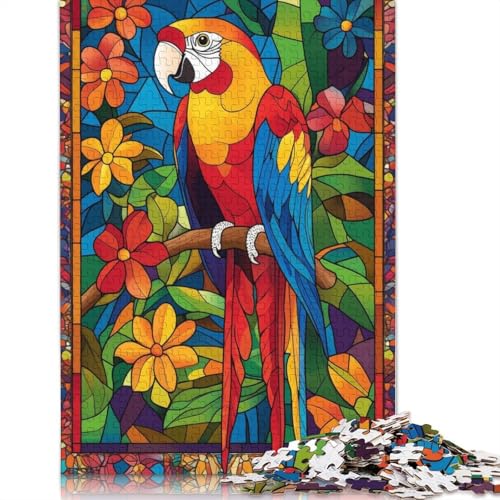 Buntglas-Papagei-Puzzle, Denksportaufgabe, rechteckiges Papier-Puzzle für Erwachsene und Teenager, 1000 Teile (38 x 26 cm) von QBIREX