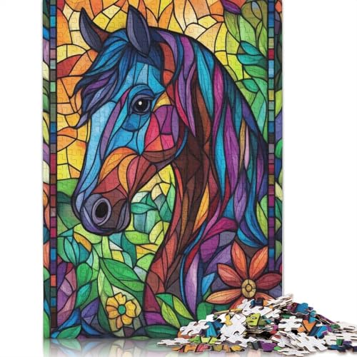 Buntglas-Pferde-Puzzle, herausfordernd und knifflig, 100% recycelter Karton, Puzzle für Erwachsene und Kinder, 1000 Teile (75 x 50 cm) von QBIREX
