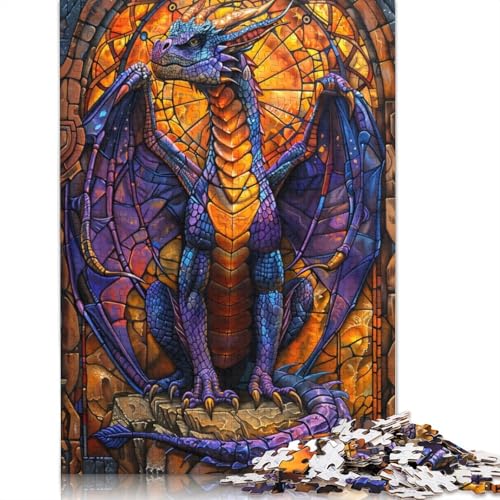 Buntglas-Puzzle „Lila Drago“, 520 Teile, für Erwachsene, 100% recycelte Holzplatte, schwierige Puzzles für Frauen und Männer, 520 Teile (52 x 38 cm) von QBIREX