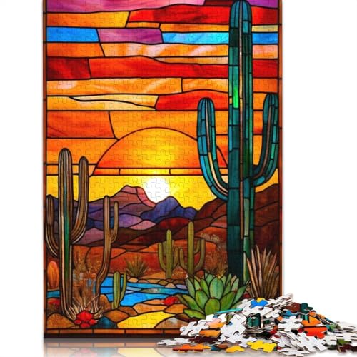 Buntglas-Puzzle „Wüstensonnenuntergang“, kreative Spiele, 100% recycelter Karton, Puzzle für Erwachsene, 1000 Teile (38 x 26 cm) von QBIREX