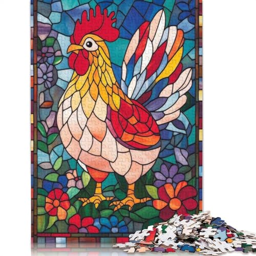 Buntglas-Puzzle mit Hahn, umweltfreundliche Materialien, 100% recycelter Karton, Puzzle für Erwachsene und Kinder, 1000 Teile (38 x 26 cm) von QBIREX
