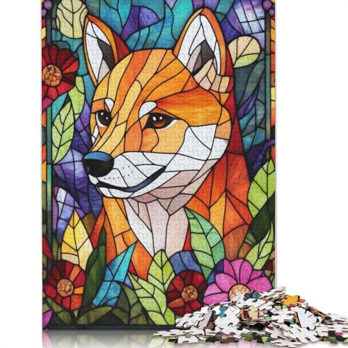 Buntglas-Puzzle mit Shiba Inu, schwierige Herausforderung, 100% recycelter Karton, Puzzle für Kinder und Erwachsene, 1000 Teile (75 x 50 cm) von QBIREX