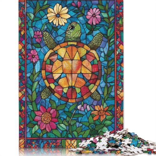 Buntglas-Schildkröten-Puzzle, Denksportaufgabe, 100% recycelter Karton, Puzzle für Damen und Herren, 1000 Teile (75 x 50 cm) von QBIREX