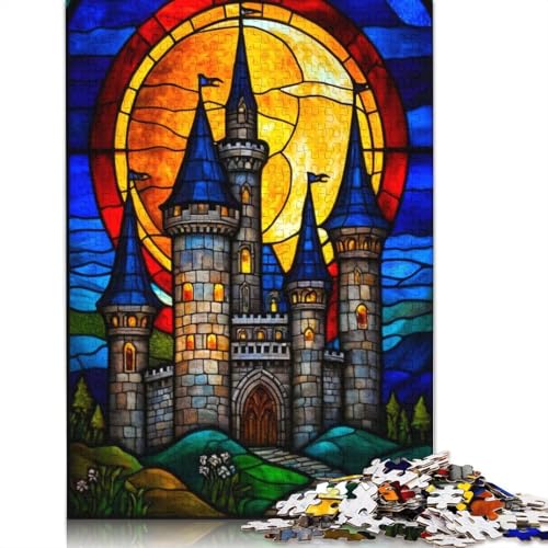 Buntglas-Schloss-Puzzle, kreative Spiele, 100% recycelter Karton, Puzzle für Erwachsene, 1000 Teile (38 x 26 cm) von QBIREX
