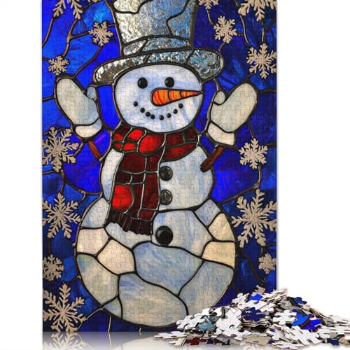 Buntglas-Schneemann-Puzzle, Familienspaß, rechteckiges Papierpuzzle für Kinder und Erwachsene ab 12 Jahren, Geburtstagsgeschenk, 1000 Teile (75 x 50 cm) von QBIREX