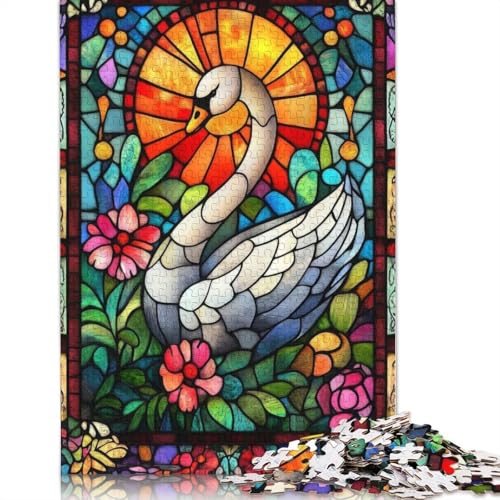 Buntglas-Schwan-Puzzle, 100% recyceltes Kartonpapier, rechteckiges Puzzle für Erwachsene und Kinder, 1000 Teile (75 x 50 cm) von QBIREX