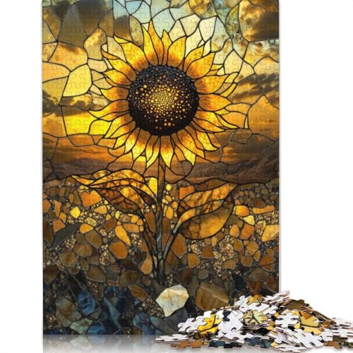 Buntglas-Sonnenblumen-Puzzle, 100% recycelter Karton, 100% recycelter Karton, Puzzle für Jungen oder Mädchen, Geschenk, 1000 Teile (75 x 50 cm) von QBIREX