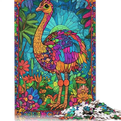 Buntglas-Straußenpuzzle, hochwertiges, rechteckiges Puzzle aus 100% recyceltem Kartonpapier für Jungen oder Mädchen, 1000 Teile (38 x 26 cm) von QBIREX
