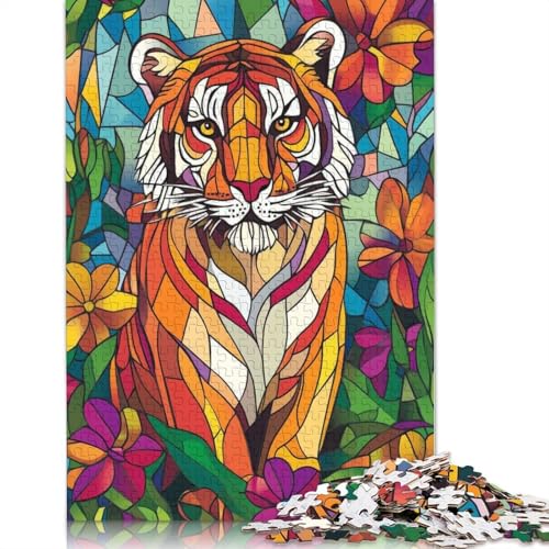 Buntglas-Tiger-Puzzle, Denksportaufgabe, 100% recycelter Karton, Puzzle für Damen und Herren, 1000 Teile (75 x 50 cm) von QBIREX