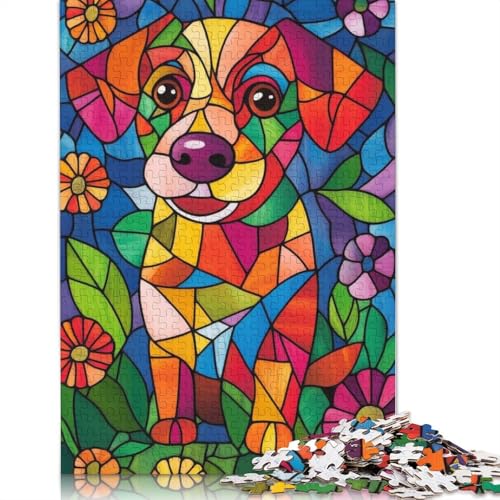 Buntglas-Welpen-Puzzle, Dekompressionsspielzeug, 100% recycelter Karton, Puzzle für Erwachsene und Teenager, 1000 Teile (75 x 50 cm) von QBIREX