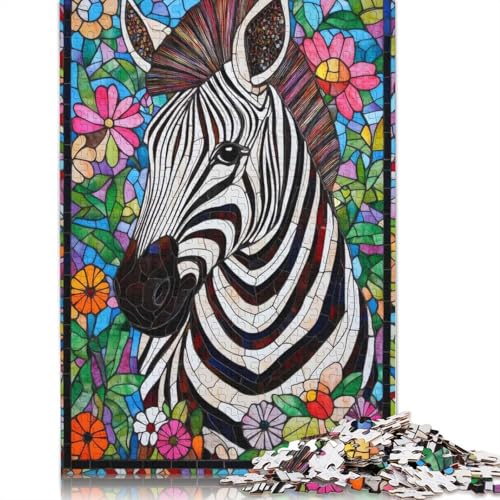 Buntglas-Zebra-Puzzle, rechteckig, Pappe, 100% recycelter Karton, Puzzle für Erwachsene und Kinder, 1000 Teile (75 x 50 cm) von QBIREX