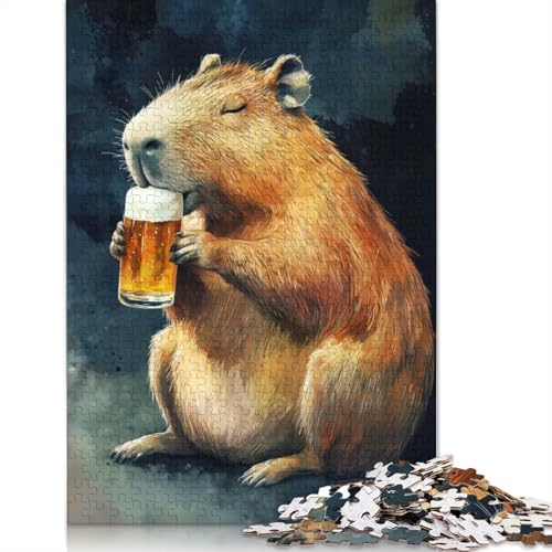 Capybara trinkt Bier-Puzzle, herausfordernd und knifflig, Premium-Karton-Puzzle für Erwachsene, Teenager-Geschenk, 1000 Teile (75 x 50 cm) von QBIREX