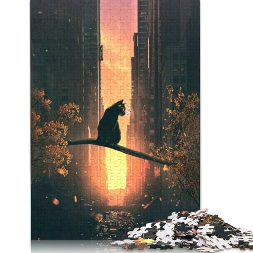 Cat, Sunset and City Puzzles 1000 Teile Schwer Puzzle Spielzeug Lernspiel Impossible Herausforderung Spielzeug Für Erwachsene Und Kinder Ab 14 Jahren 1000pcs (38x26cm) von QBIREX