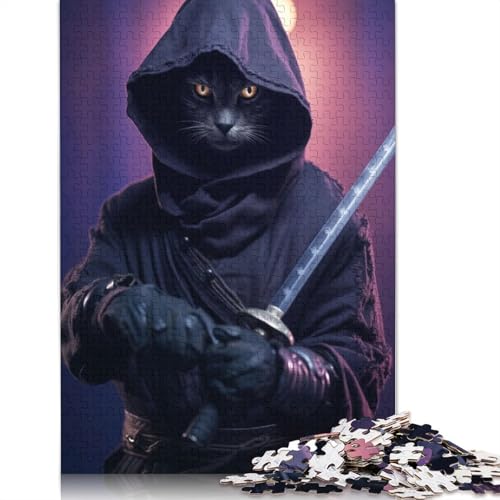 Cat Evil Samurai Sword Puzzle 1000 Teile Schwer Puzzle Spielzeug Lernspiel Impossible Herausforderungsspielzeug Für Erwachsene Und Kinder Ab 14 Jahren 1000pcs (38x26cm) von QBIREX