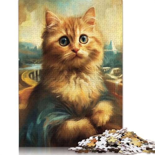 Cat Monalisa Painting Puzzle für Erwachsene, Spielzeug, Lernspiel, Puzzlespiele für Erwachsene für Frauen und Männer, 1000 Teile (75 x 50 cm) von QBIREX