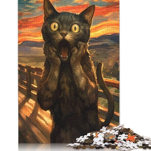 Cat Scream Puzzle 1000-teilige Schwer Puzzle Spielzeug Lernspiel Impossible Herausforderung Spielzeug Für Erwachsene Kinder 1000pcs (75x50cm) von QBIREX