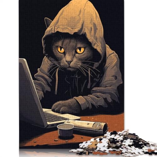 Cat Sits at The Computer Puzzles 1000 Teile Schwer Puzzle Spielzeug Lernspiel Impossible Herausforderungsspielzeug Für Erwachsene Und Kinder Ab 14 Jahren 1000pcs (40x28cm) von QBIREX
