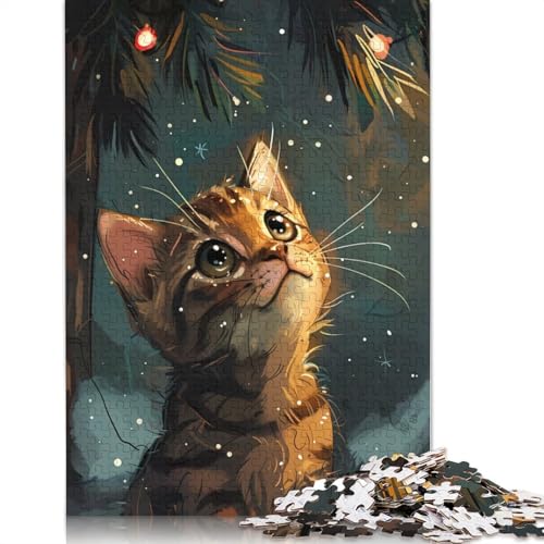 Cat Under Christmas Tree Puzzles 1000 Teile Schwer Puzzle Spielzeug Lernspiel Impossible Herausforderungsspielzeug Für Erwachsene Und Kinder Ab 12 Jahren 300pcs (40x28cm) von QBIREX