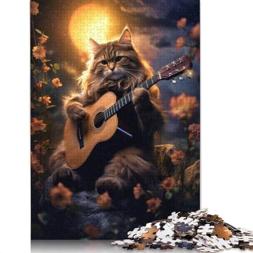 Cat Under The Stars Guitar Puzzle 1000-teilige Schwer Puzzle Spielzeug Lernspiel Impossible Herausforderungsspielzeug Für Erwachsene Kinder 1000pcs (75x50cm) von QBIREX