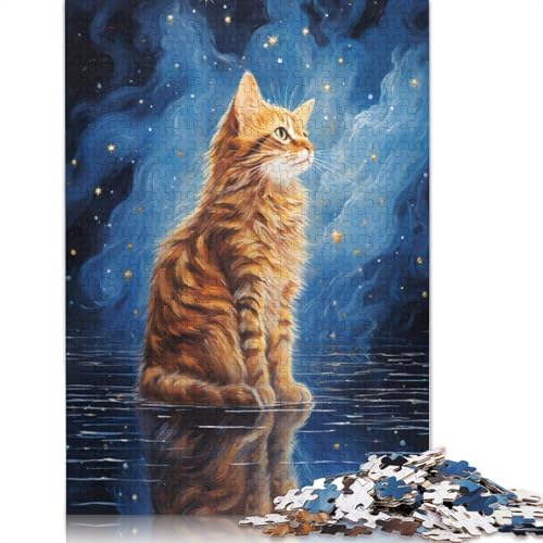 Cat Van Gogh Puzzle DIY Spiel Papier Rechteckiges Puzzle für Jungen oder Mädchen Geburtstagsgeschenk 1000 Teile (75x50cm) von QBIREX