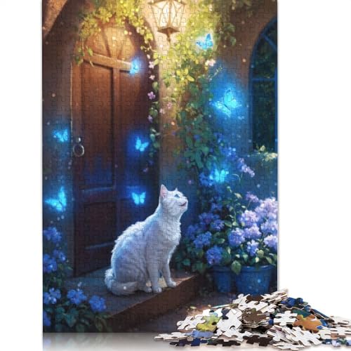 Cat and Butterflies Puzzles 1000 Teile Schwer Puzzle Spielzeug Pädagogisches Spiel Impossible Herausforderung Spielzeug Für Erwachsene Kinder 1000pcs (40x28cm) von QBIREX
