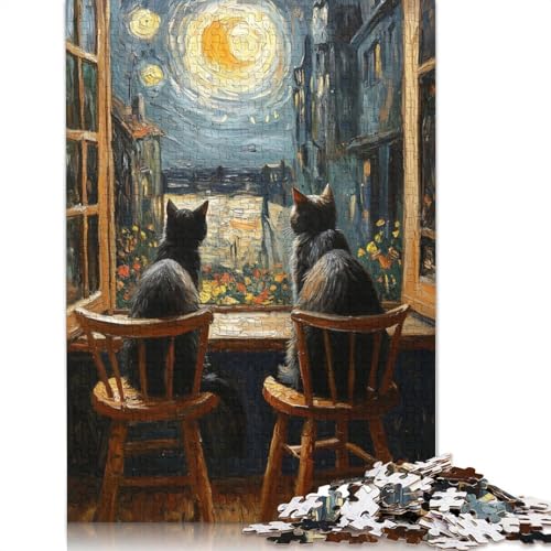 Cats Watching The Starry Night Puzzle 1000 Teile Schwer Puzzle Spielzeug Lernspiel Impossible Herausforderung Spielzeug Für Erwachsene Kinder 300pcs (40x28cm) von QBIREX