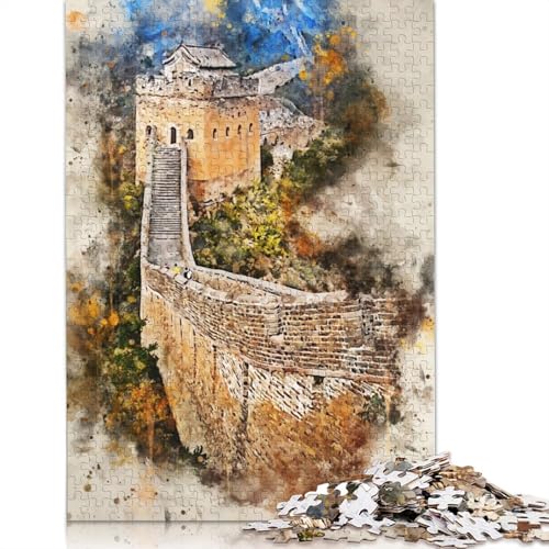 China-Wand in Aquarell-Puzzle, rechteckig, Pappe, 100% recycelter Karton, Puzzle für Erwachsene, Kindertag, 1000 Teile (38 x 26 cm) von QBIREX