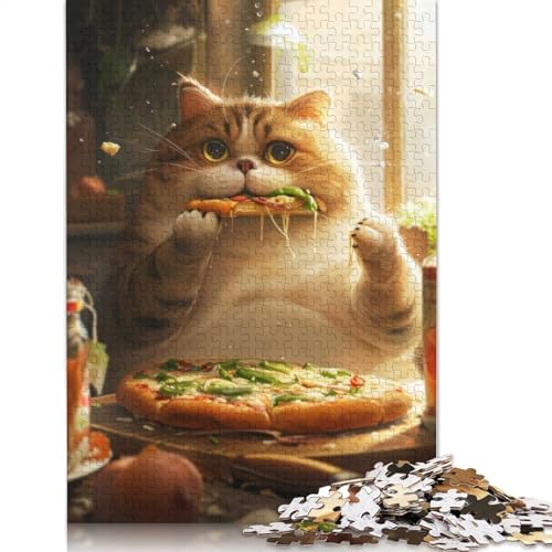 Chubby Pizza Cat Puzzle-Spielzeug für Erwachsene, Lernspiel, Puzzle-Spiele für Erwachsene für Frauen und Männer, 1000 Teile (75 x 50 cm) von QBIREX