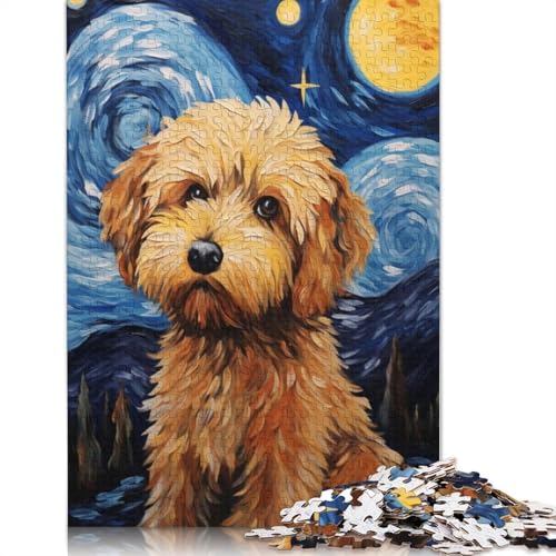 Cockapoo Starry Night Dog 1000-teiliges Puzzle für Erwachsene, zusammen. Denksportaufgaben für Frauen und Männer, 1000 Teile (75 x 50 cm) von QBIREX