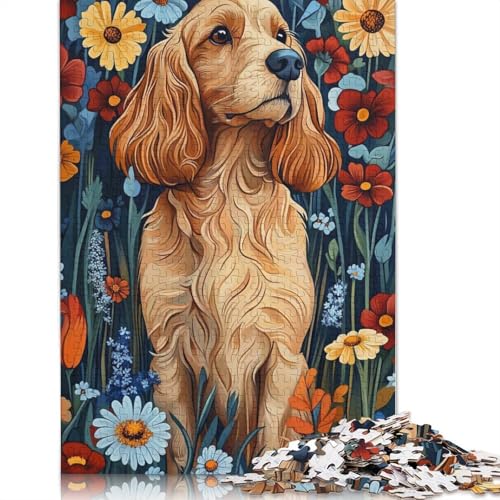 Cocker Spaniel in Wiesenblumen, Hunde-Wandkunstdruck, Puzzle, Entspannungs-Herausforderung, Spielzeug, Puzzle für Kinder, 1000 Teile (38 x 26 cm) von QBIREX