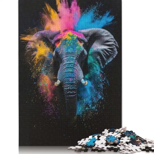 Color Burst Elephant Puzzle, rechteckige Pappe, 100 Prozent recycelte Pappe, Puzzle für Erwachsene und Kinder, 1000 Teile (26 x 38 cm) von QBIREX