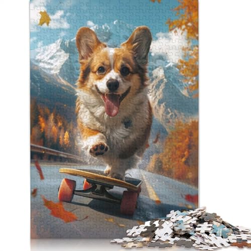 Corgi-Skateboard-Puzzle, Premium-Puzzle aus 100% recyceltem Kartonpapier, rechteckig, für Erwachsene und Teenager, einzigartiges Geschenk, 1000 Teile (26 x 38 cm) von QBIREX