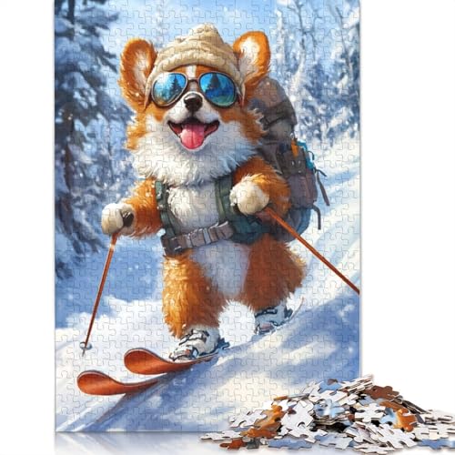 Corgi Skiing Adventure Puzzle 1000 Teile Schwer Puzzle Spielzeug Lernspiel Impossible Herausforderungsspielzeug Für Erwachsene Und Kinder in Bewährter 1000pcs (38x26cm) von QBIREX