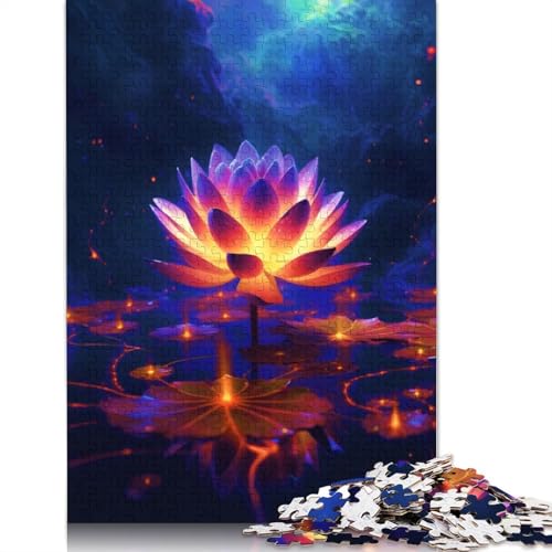 Cosmic Neon Lotus Flowers Puzzle, Denksportaufgabe, rechteckiges Papierpuzzle für Erwachsene und Teenager, 1000 Teile (75 x 50 cm) von QBIREX