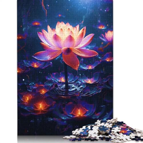Cosmic Neon Lotusblüte Puzzle Spielzeug Lernspiel Premium Karton Puzzle für Erwachsene Kinder 1000 Teile (75x50cm) von QBIREX