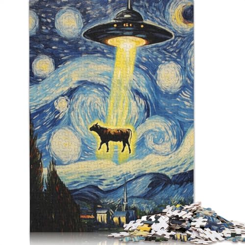 Cow Abducted by UFO Puzzle 1000-teilige Schwer Puzzle Spielzeug Lernspiel Impossible Herausforderungsspielzeug Für Erwachsene Und Kinder Ab 12 Jahren 1000pcs (40x28cm) von QBIREX