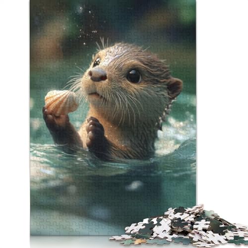 Cute Baby Otter with Seashell Puzzles 1000 Teile Schwer Puzzle Spielzeug Pädagogisches Spiel Impossible Herausforderung Spielzeug Für Erwachsene Kinder 1000pcs (40x28cm) von QBIREX