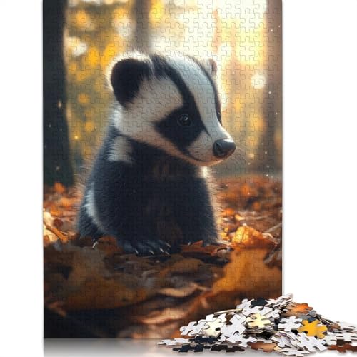 Cute Badger in Autumn Puzzles 1000 Teile Schwer Puzzle Spielzeug Lernspiel Impossible Herausforderung Spielzeug Für Erwachsene Kinder 1000pcs (40x28cm) von QBIREX