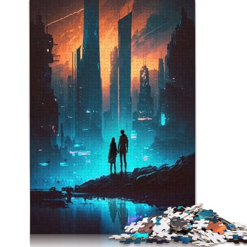 Cyber Love Cityscape 1000-teiliges Puzzle, Familienspaß für Erwachsene und herausforderndes Spiel, Spiele zum Stressabbau und einzigartige Geschenke (75 x 50 cm) von QBIREX
