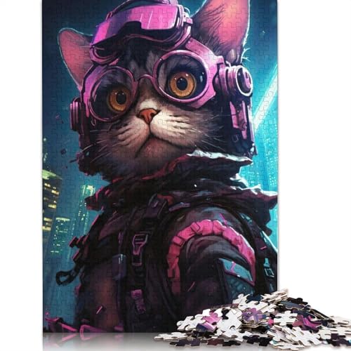 Cyberpunk-Katzen-Puzzle, 1500 Teile für Erwachsene, nachhaltiges Holzpuzzle für Erwachsene, 1500 Teile (85 x 57 cm) von QBIREX