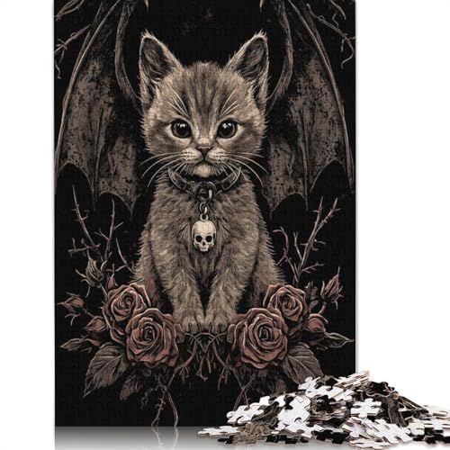 Dark Gothic Kitten with Wingsre Puzzle 1000-teilige Schwer Puzzle Spielzeug Lernspiel Impossible Herausforderung Spielzeug Für Erwachsene Und Kinder in Bewährter 1000pcs (75x50cm) von QBIREX