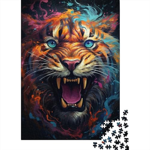 Das farbenfrohe Psychedelia of Mutated Tigers-Puzzle. Anspruchsvolles Puzzle aus 100% recyceltem Karton für Erwachsene, Geburtstagsgeschenk (38 x 26 cm) von QBIREX