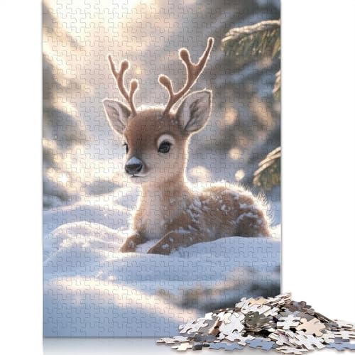Deer Fawn in Winter Wonderland Puzzle 520 Teile Schwer Puzzle Spielzeug Lernspiel Impossible Herausforderungsspielzeug Für Erwachsene Kinder 520pcs (52x38cm) von QBIREX