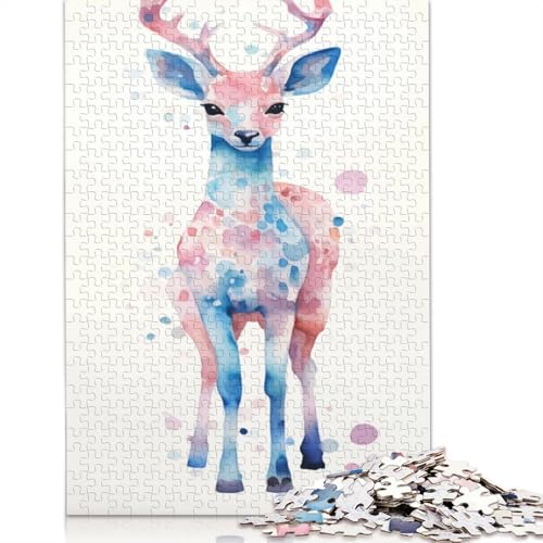 Deer Watercolor Puzzle 1000 Teile Schwer Puzzle Spielzeug Lernspiel Impossible Herausforderung Spielzeug Für Erwachsene Kinder 1000pcs (38x26cm) von QBIREX